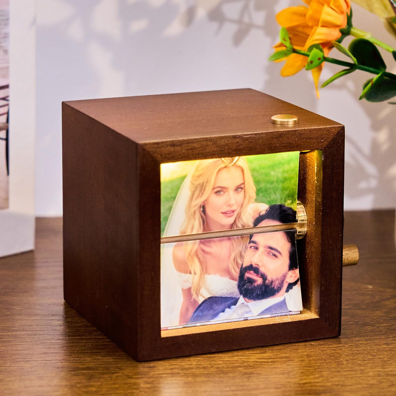 Personalized Photo Flipbook Animation Box, Custom Wooden Crank Photo Box with Light, Animated Photo Book, Creative Anniversary Gift
