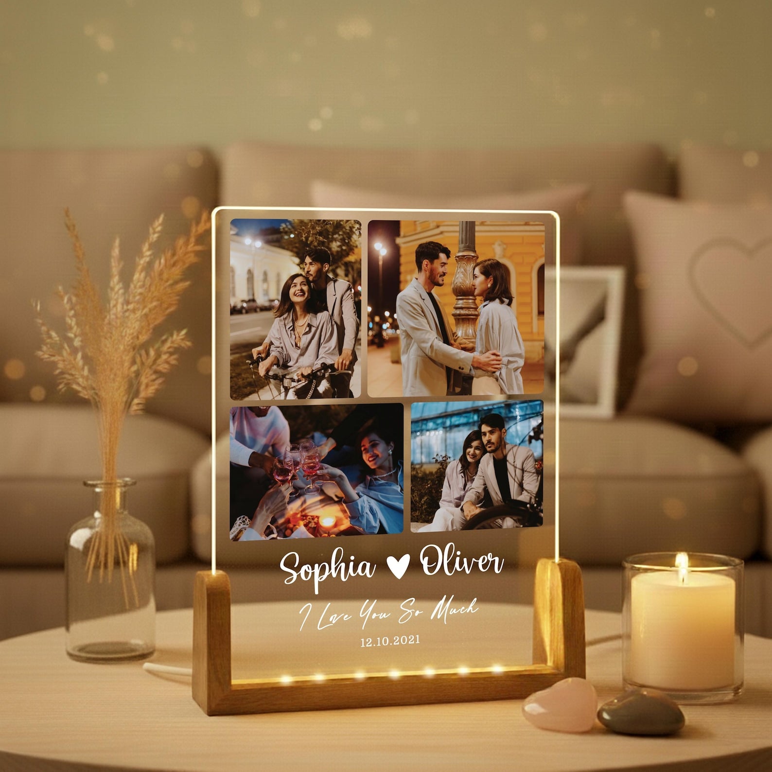 Personalized Couples Gift, Custom Photo Collage LED Light, Valentine, Family, Engagement, Gift for Her, Gift for Him, Best Friends Plaque
