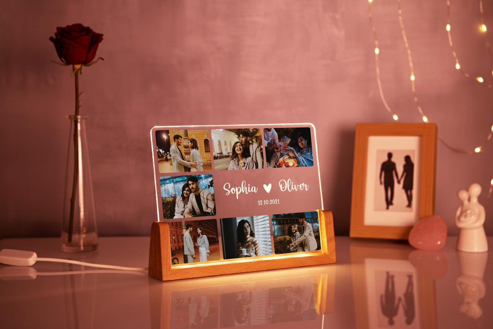 Personalized Couples Gift, Custom Photo Collage LED Light, Valentine, Family, Engagement, Gift for Her, Gift for Him, Best Friends Plaque