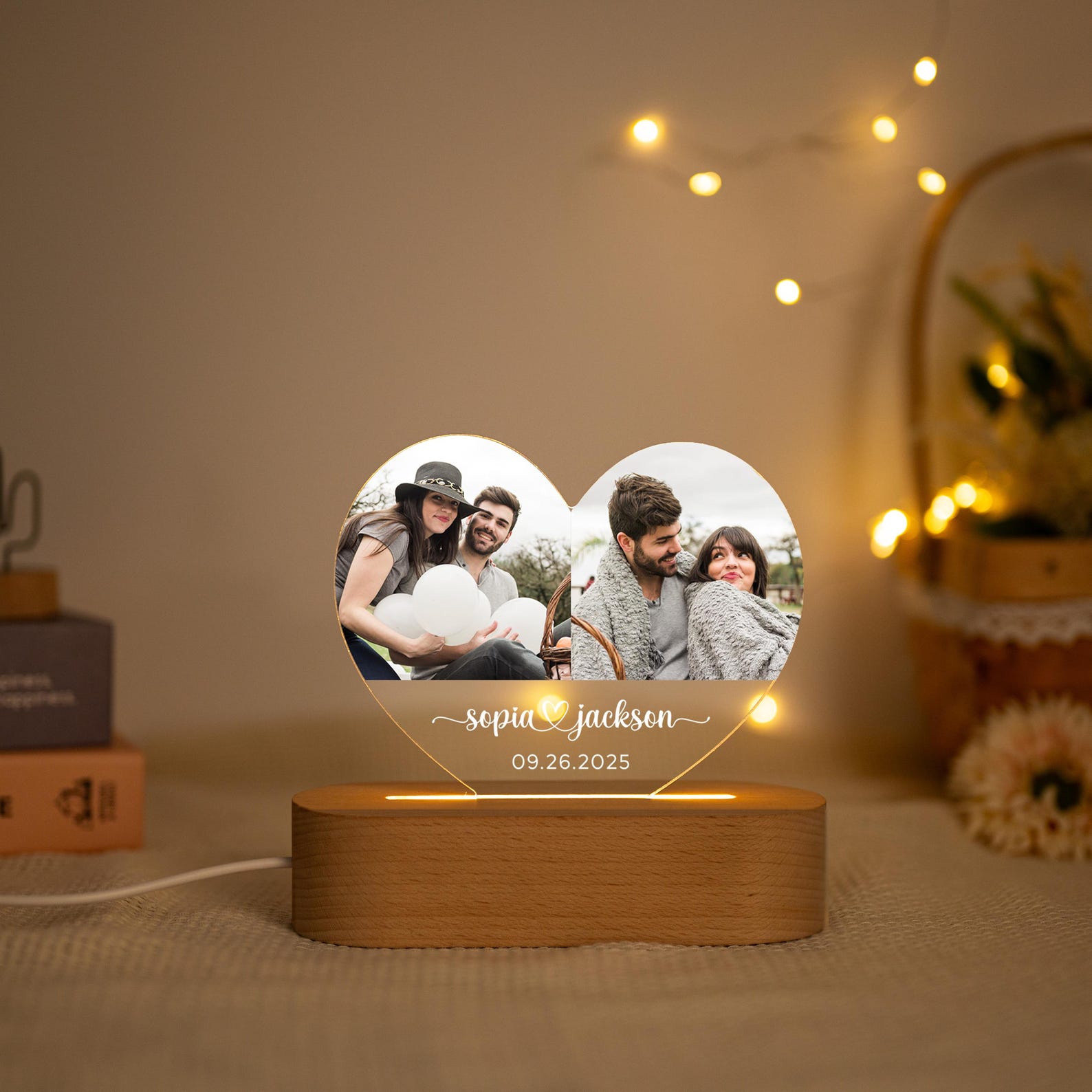 Custom Photo Night Light, Couple Photo Lamp, Custom Heart Shaped Acrylic Lamp,