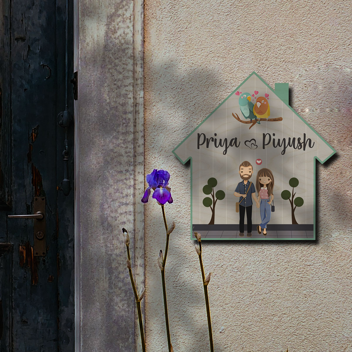 Couple Theme Wooden Name Plate | Personalized | 12×12 inches