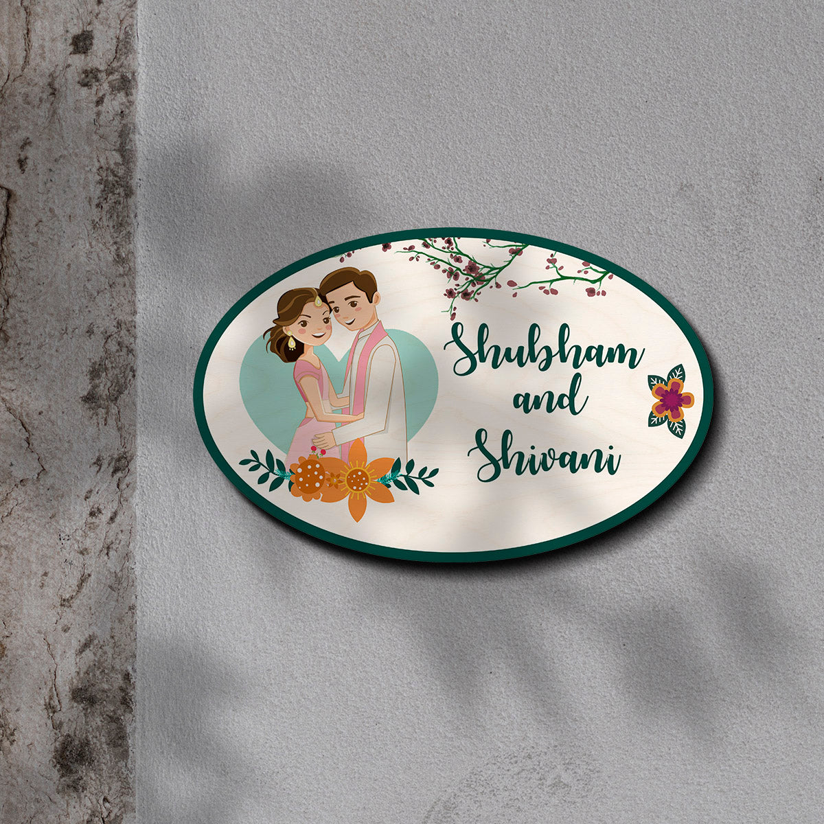 Personalized Wooden Couple Nameplate for Home Entrance | Custom Names | 12 × 8 In