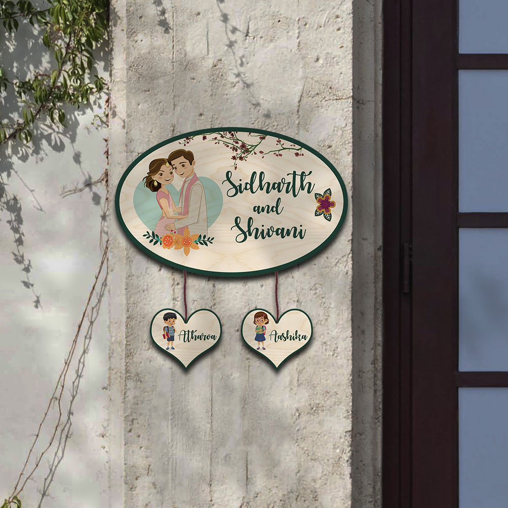Custom Couple & Two Kids Name Plate | Home Entrance Décor