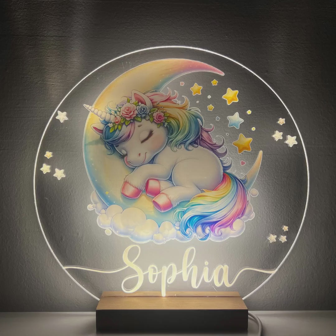 Personalized Sleepy Unicorn Night Light: Custom Nursery Decor