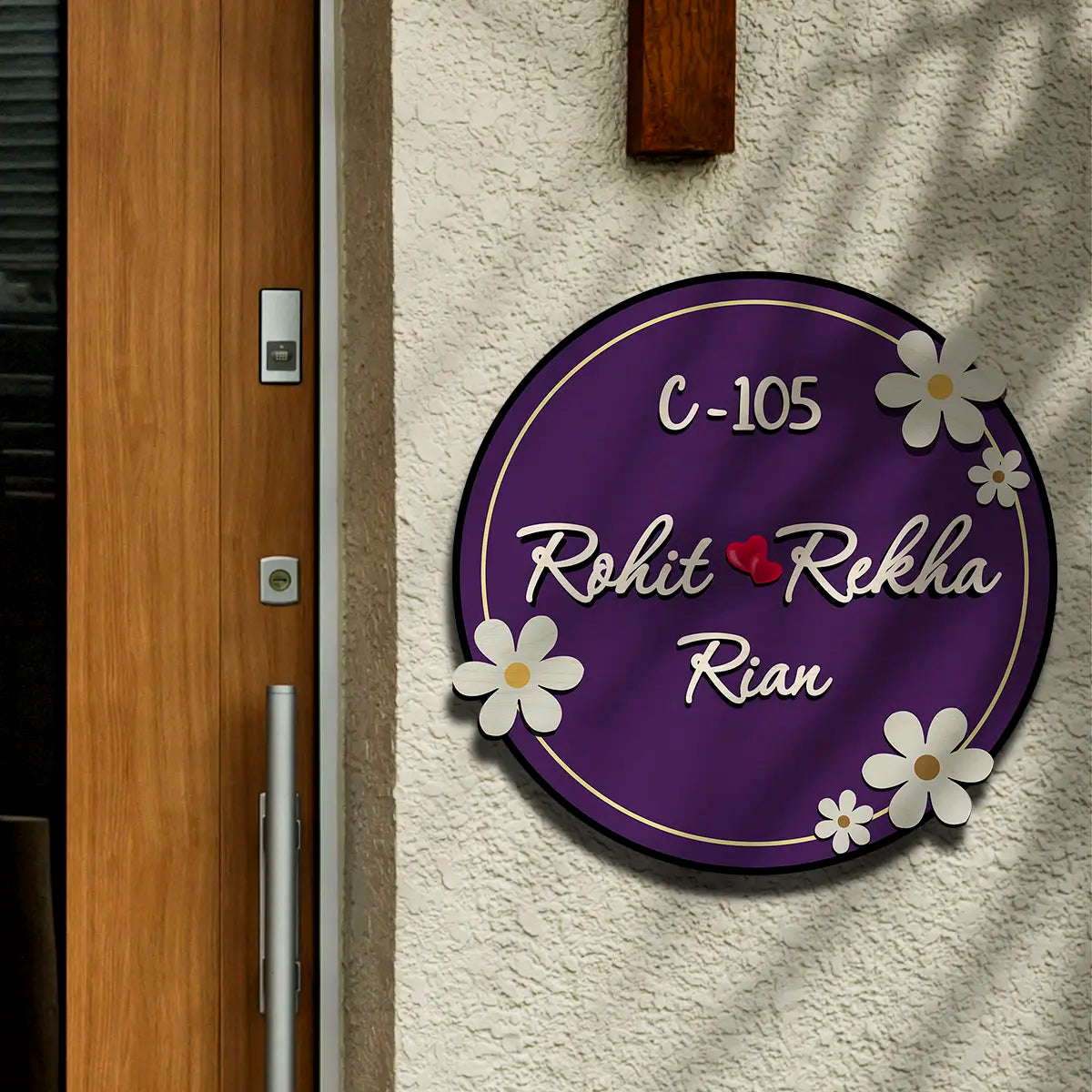 Modern Round Wooden Nameplate with 3D Acrylic Letters | Custom Made