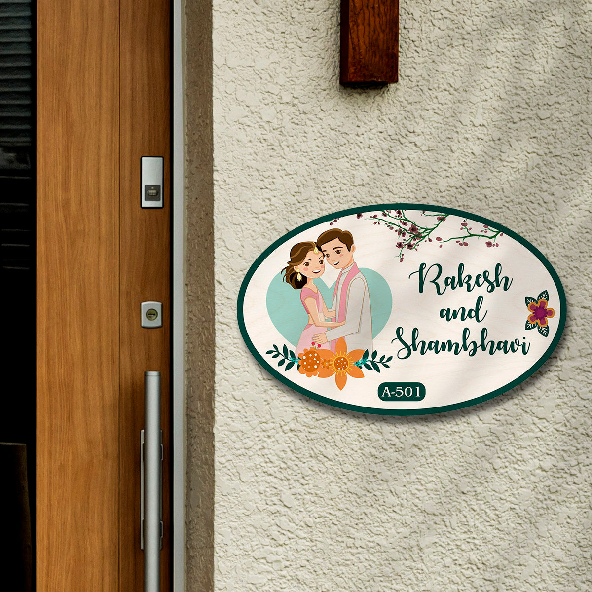 Personalized Wooden Couple Nameplate for Home Entrance | Custom Names | 12 × 8 In