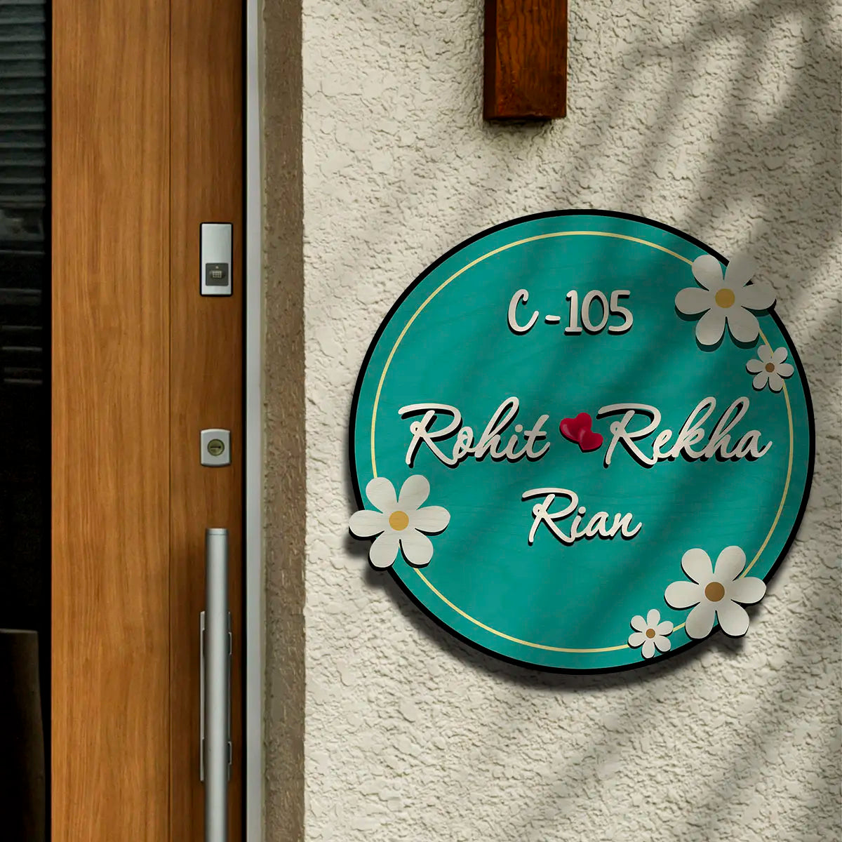 Modern Round Wooden Nameplate with 3D Acrylic Letters | Custom Made