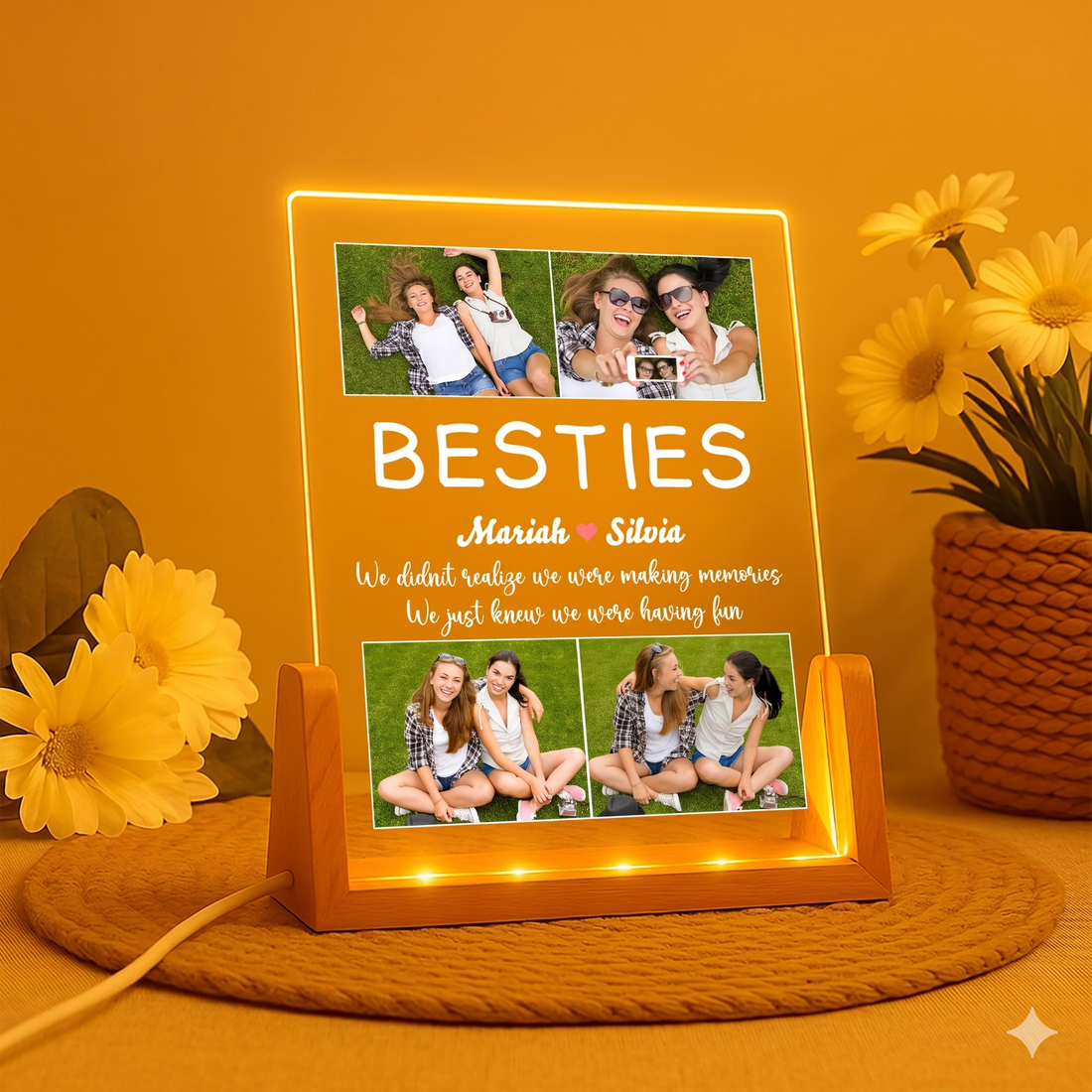 Custom Friendship Day Photo Lamp with Adapter Base | Personalized Acrylic LED Lamp for Best Friend | Customized Memory Night Light Gift