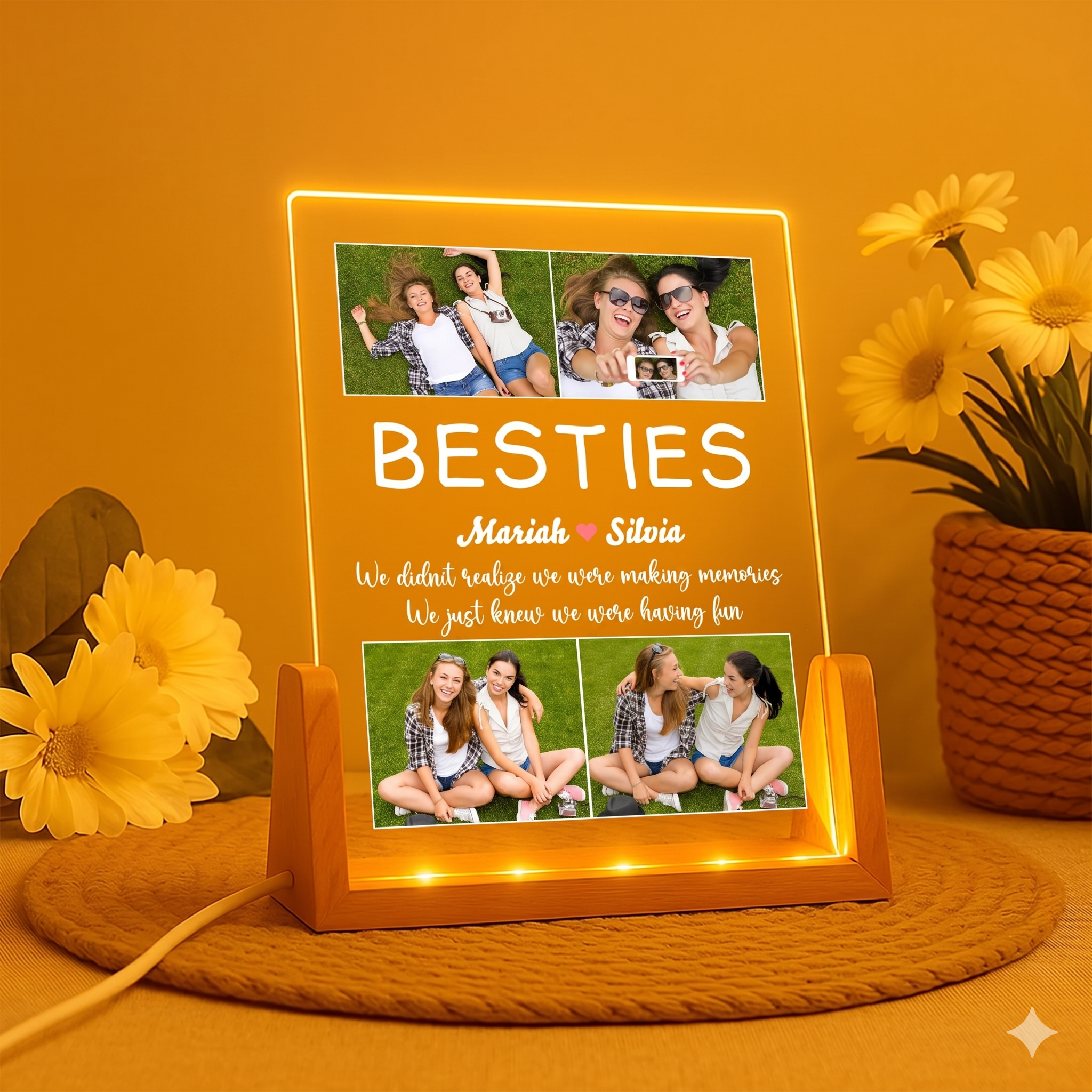 Custom Friendship Day Photo Lamp with Adapter Base | Personalized Acrylic LED Lamp for Best Friend | Customized Memory Night Light Gift