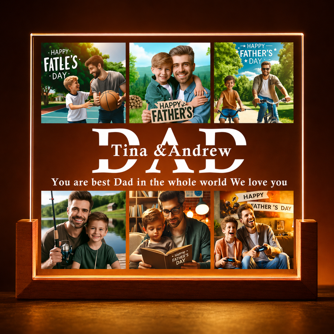 Custom Photo Night Light, Daddy Photo Collage LED Light, Personalized Photo Lamp, Birthday Gift for Dad, Father&