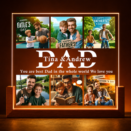 Custom Photo Night Light, Daddy Photo Collage LED Light, Personalized Photo Lamp, Birthday Gift for Dad, Father&