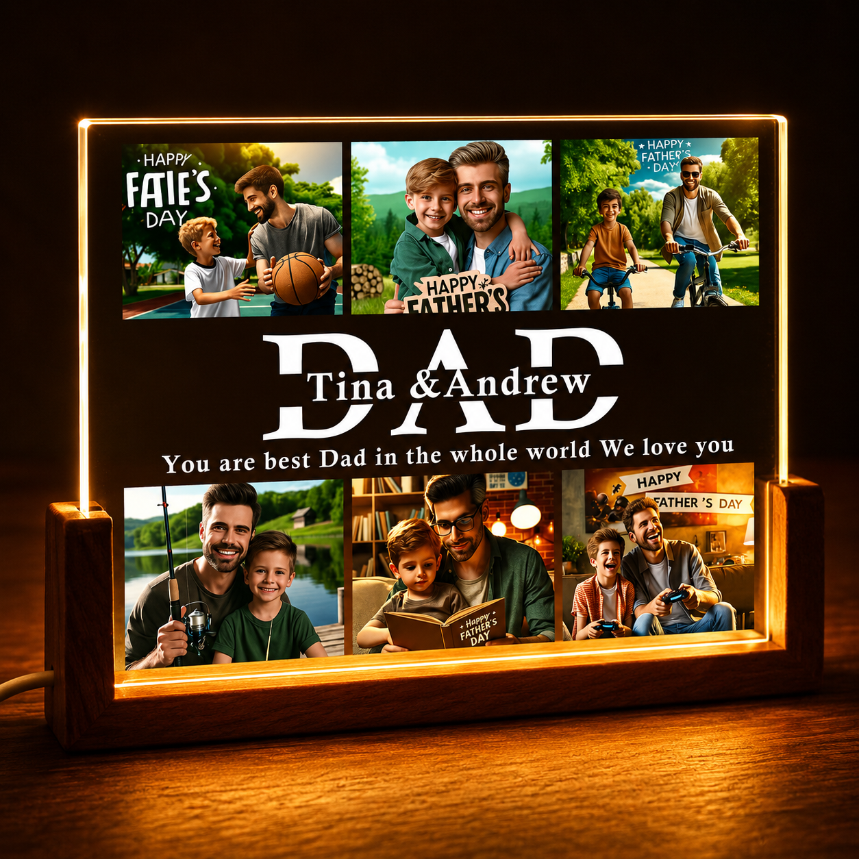 Custom Photo Night Light, Daddy Photo Collage LED Light, Personalized Photo Lamp, Birthday Gift for Dad, Father&