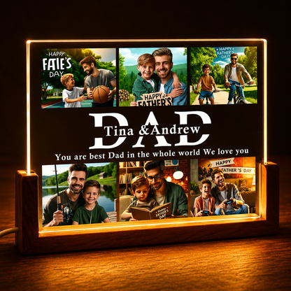 Custom Photo Night Light, Daddy Photo Collage LED Light, Personalized Photo Lamp, Birthday Gift for Dad, Father&