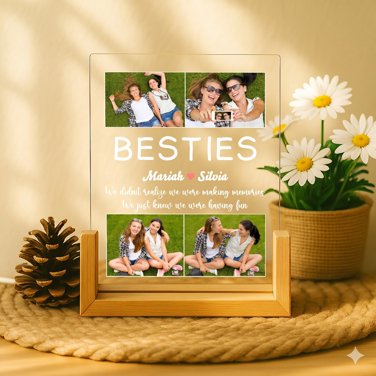 Custom Friendship Day Photo Lamp with Adapter Base | Personalized Acrylic LED Lamp for Best Friend | Customized Memory Night Light Gift