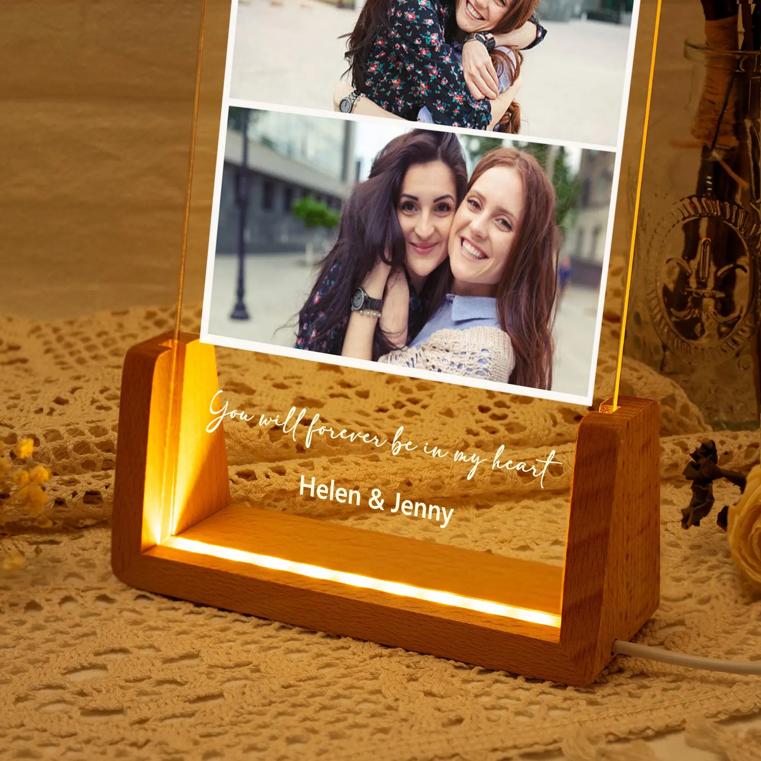 Custom Friendship Day Photo Lamp  | Personalized Acrylic LED Lamp for Best Friend | Customized Memory Night Light Gift