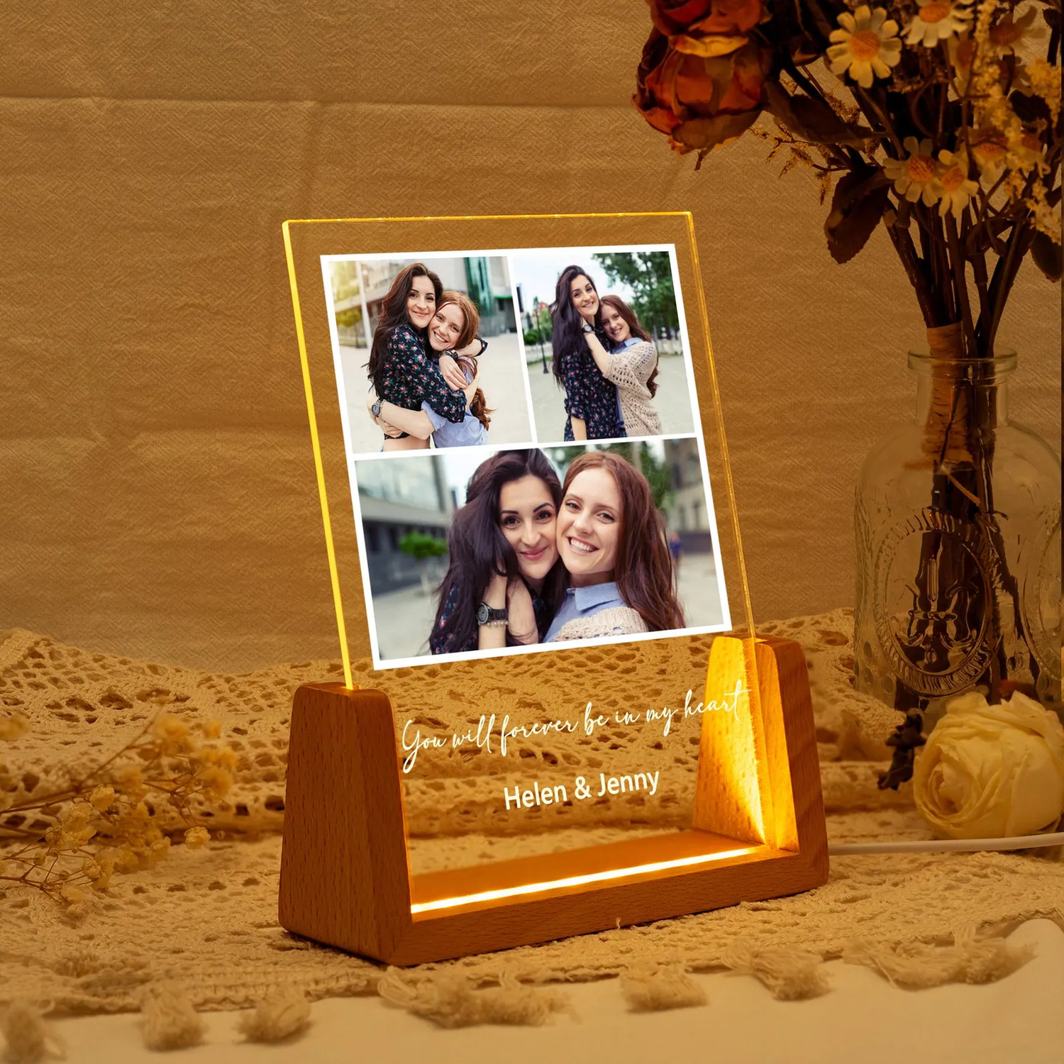 Custom Friendship Day Photo Lamp  | Personalized Acrylic LED Lamp for Best Friend | Customized Memory Night Light Gift