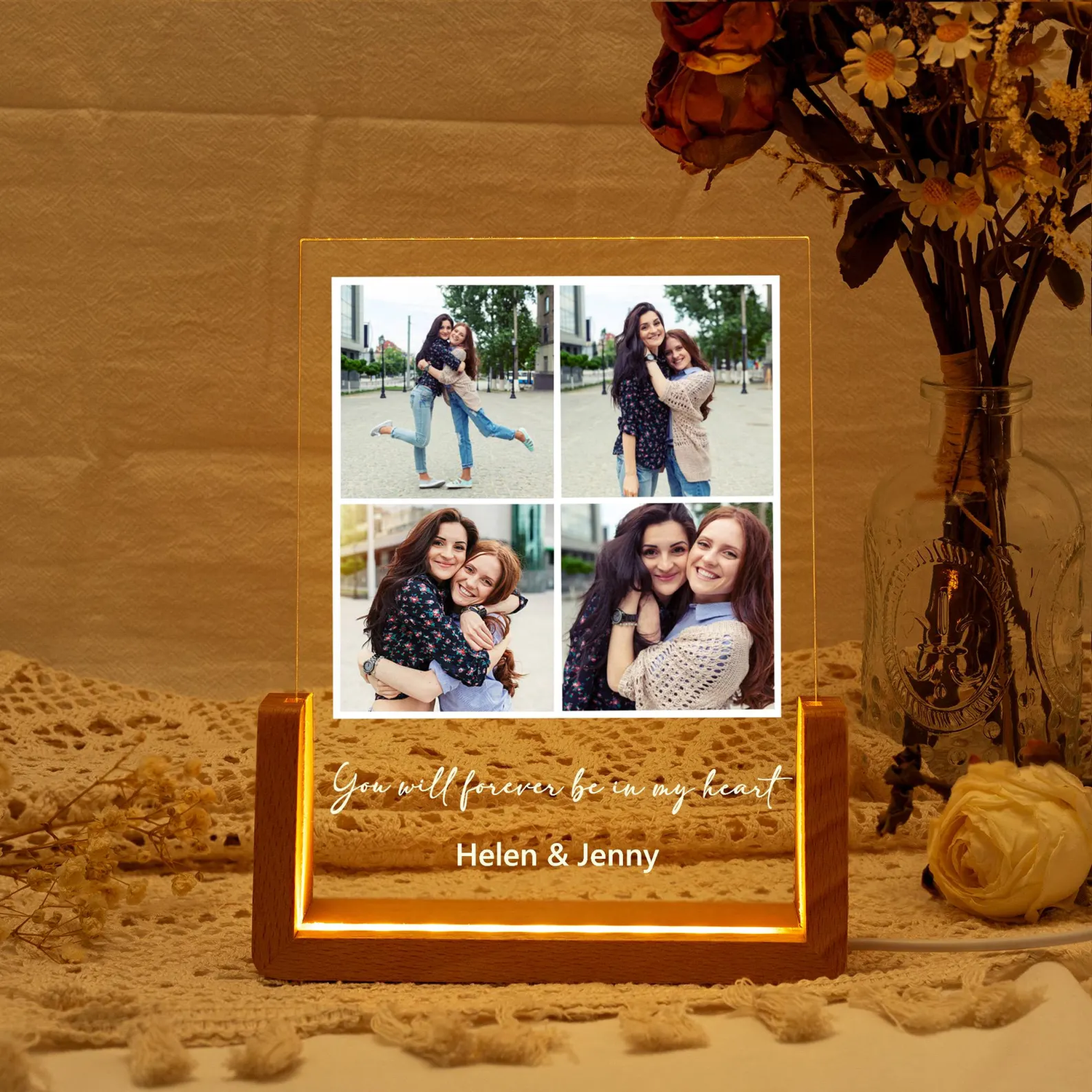 Custom Friendship Day Photo Lamp  | Personalized Acrylic LED Lamp for Best Friend | Customized Memory Night Light Gift