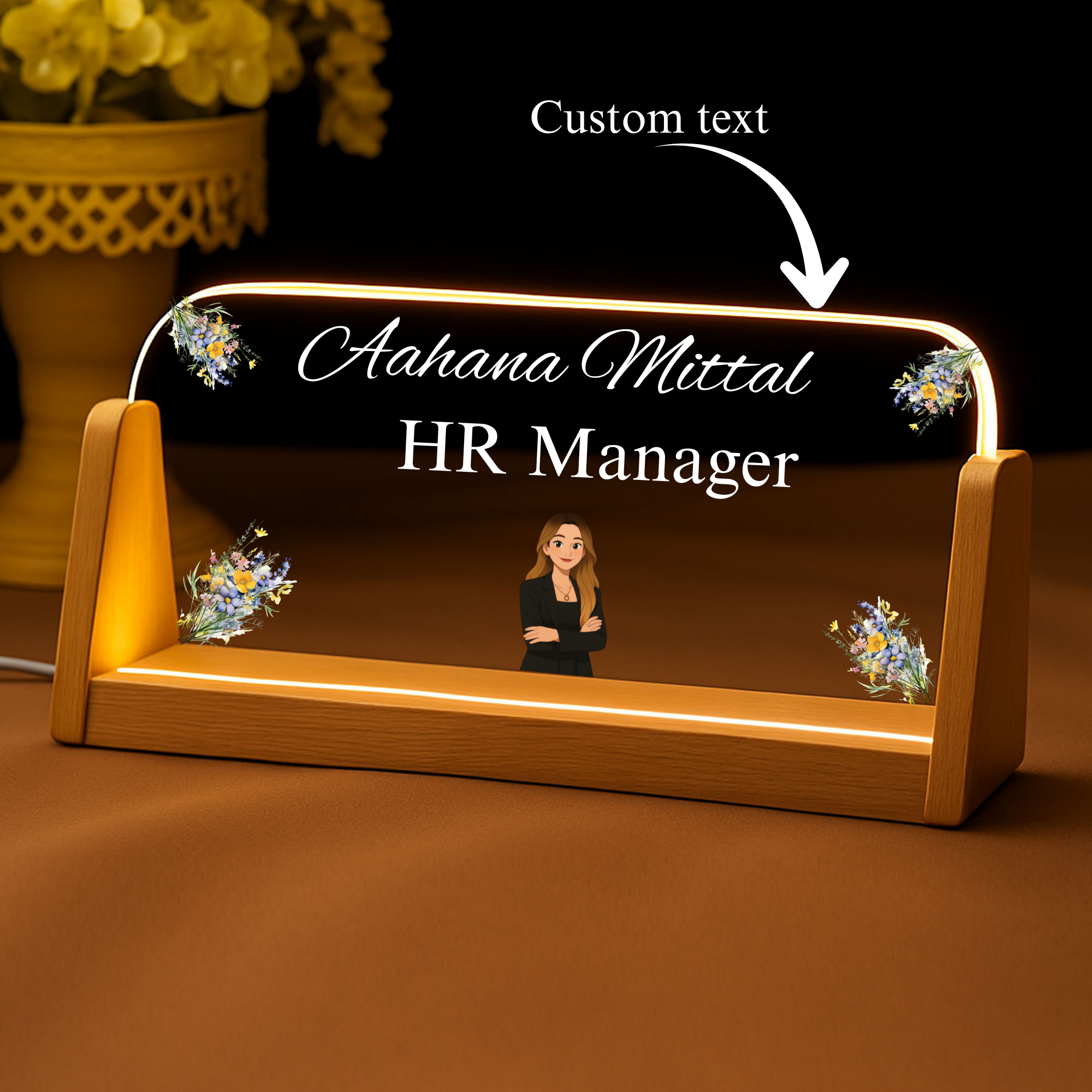 Customized Acrylic Designation Name Plate with Adapter|Personalized Office &amp; Professional Name Board | HR