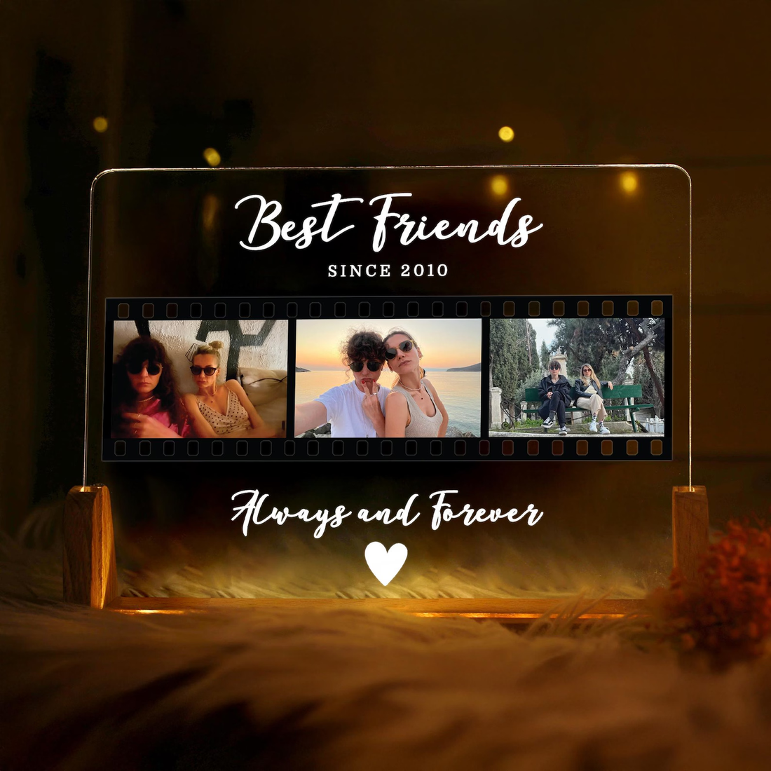 Custom Friendship Day Photo Lamp with Adapter Base | Personalized Acrylic LED Lamp for Best Friend | Customized Memory Night Light Gift