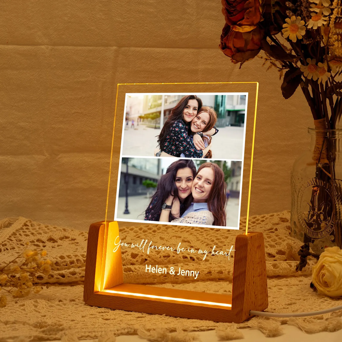 Custom Friendship Day Photo Lamp  | Personalized Acrylic LED Lamp for Best Friend | Customized Memory Night Light Gift