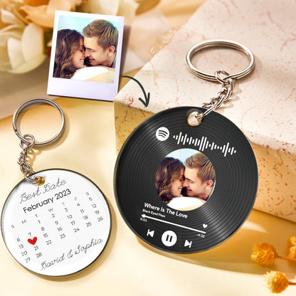 Personalized Photo Calendar Keychain with Spotify Code – Custom Anniversary Gift for Couples