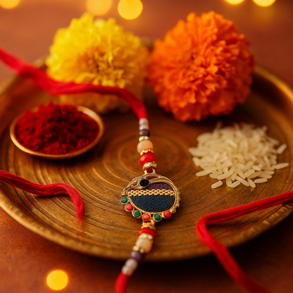 Elegant Designer Rakhi | Traditional Thread for Brother With Free Fridge Magnet