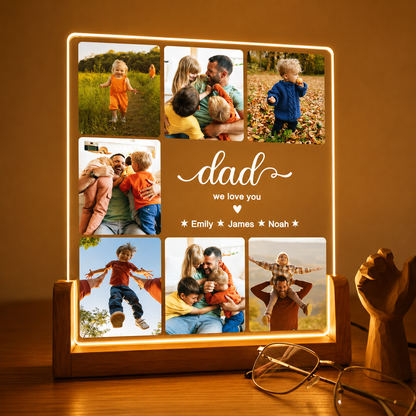 Custom Photo Night Light, Daddy Photo Collage LED Light, Personalized Photo Lamp, Birthday Gift for Dad, Father&