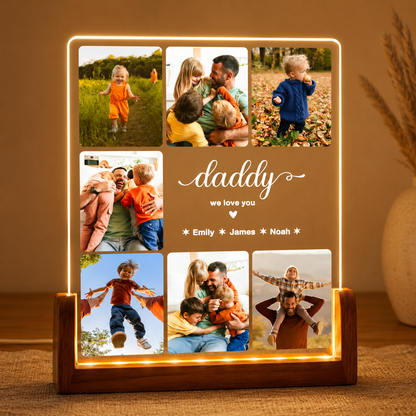 Custom Photo Night Light, Daddy Photo Collage LED Light, Personalized Photo Lamp, Birthday Gift for Dad, Father&