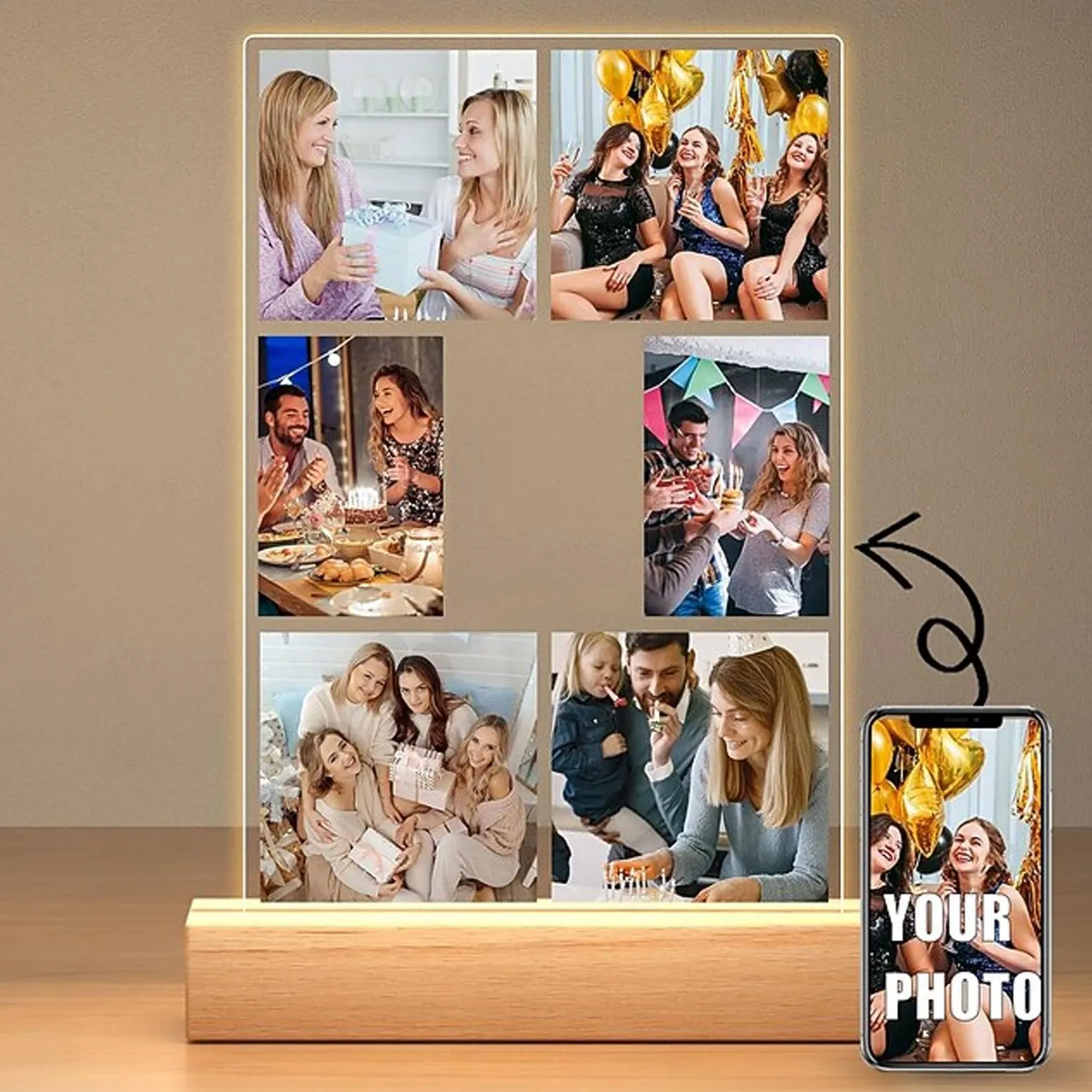 Custom Friendship Day Photo Lamp  | Personalized Acrylic LED Lamp for Best Friend | Customized Memory Night Light Gift