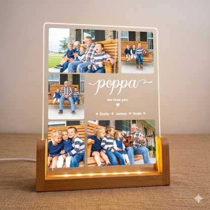 Custom Photo Night Light, Daddy Photo Collage LED Light, Personalized Photo Lamp, Birthday Gift for Dad, Father&