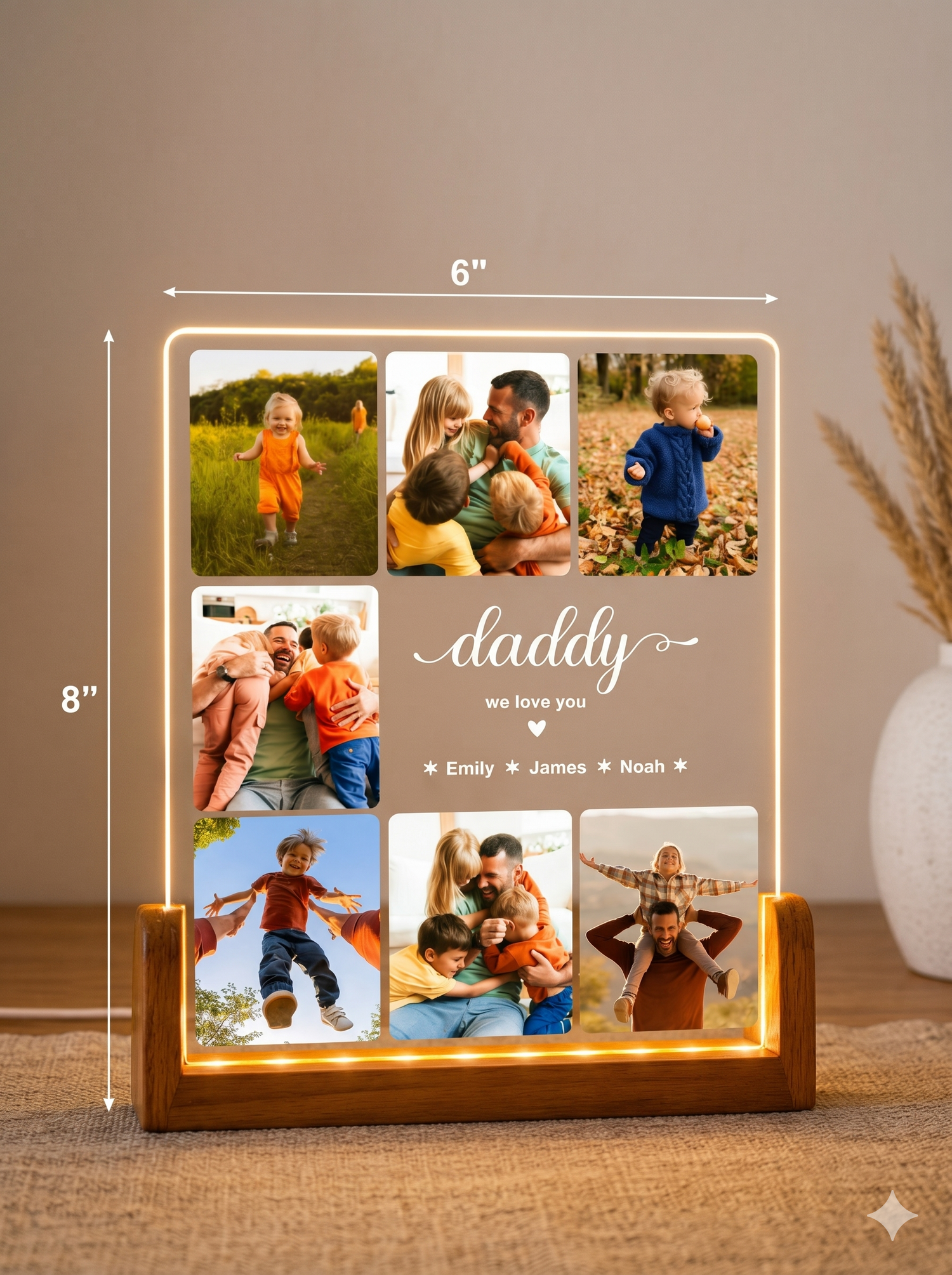 Custom Photo Night Light, Daddy Photo Collage LED Light, Personalized Photo Lamp, Birthday Gift for Dad, Father&