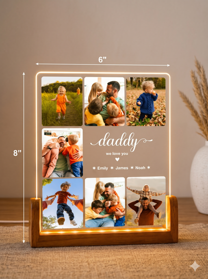Custom Photo Night Light, Daddy Photo Collage LED Light, Personalized Photo Lamp, Birthday Gift for Dad, Father&