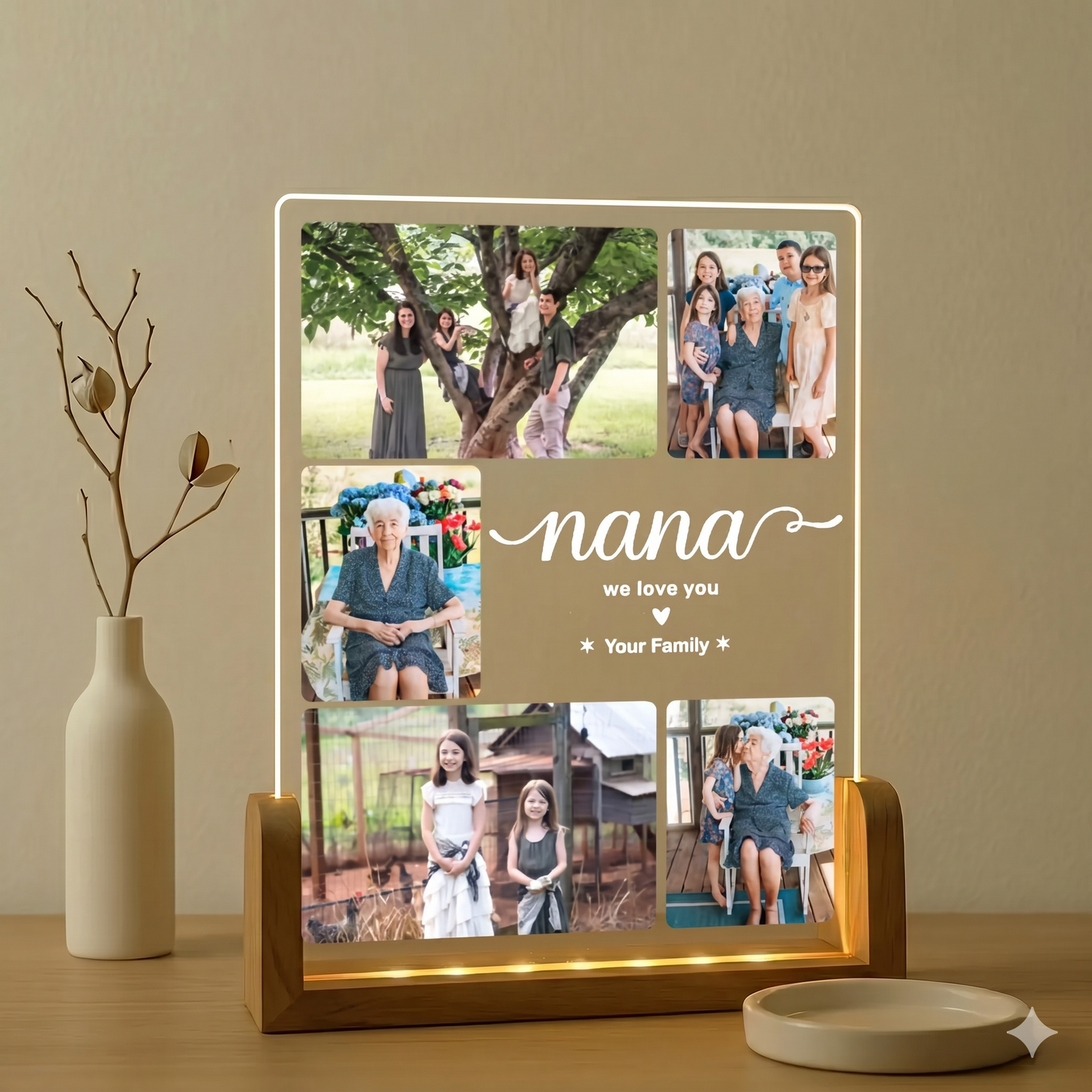 Custom Photo Night Light, Daddy Photo Collage LED Light, Personalized Photo Lamp, Birthday Gift for Dad, Father&