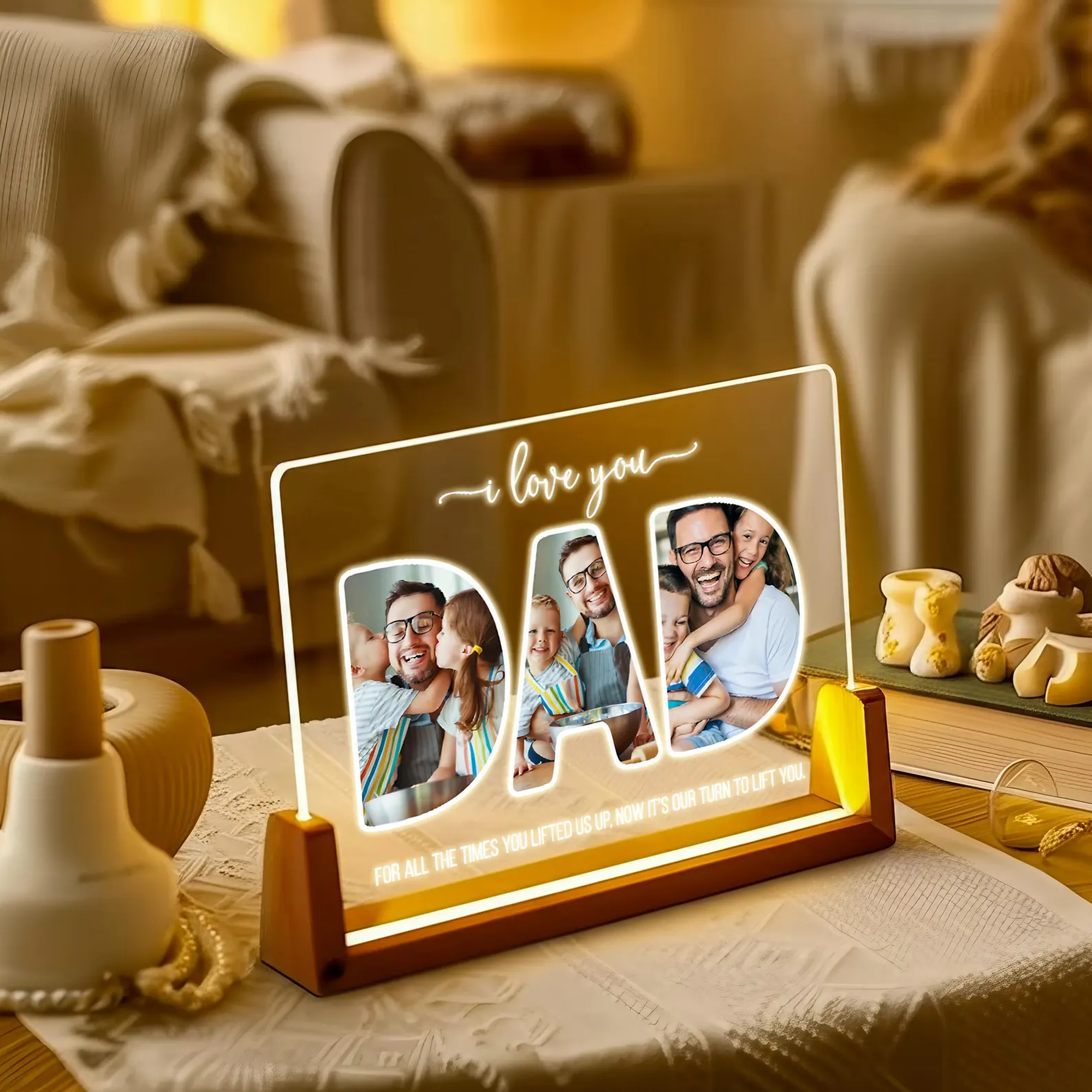 Custom Photo Night Light, Daddy Photo Collage LED Light, Personalized Photo Lamp, Birthday Gift for Dad, Father&