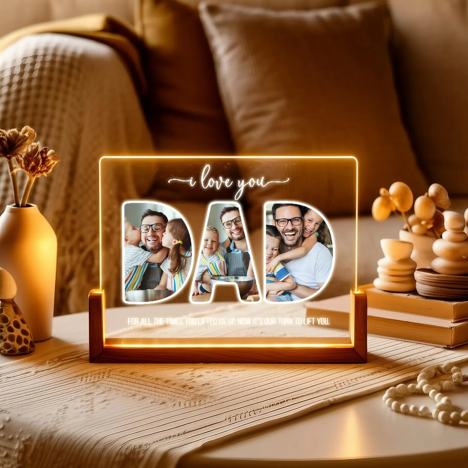Custom Photo Night Light, Daddy Photo Collage LED Light, Personalized Photo Lamp, Birthday Gift for Dad, Father&