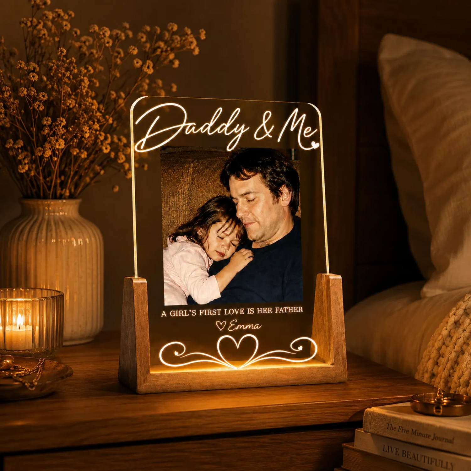 Custom Photo Night Light, Daddy Photo Collage LED Light, Personalized Photo Lamp, Birthday Gift for Dad, Father&
