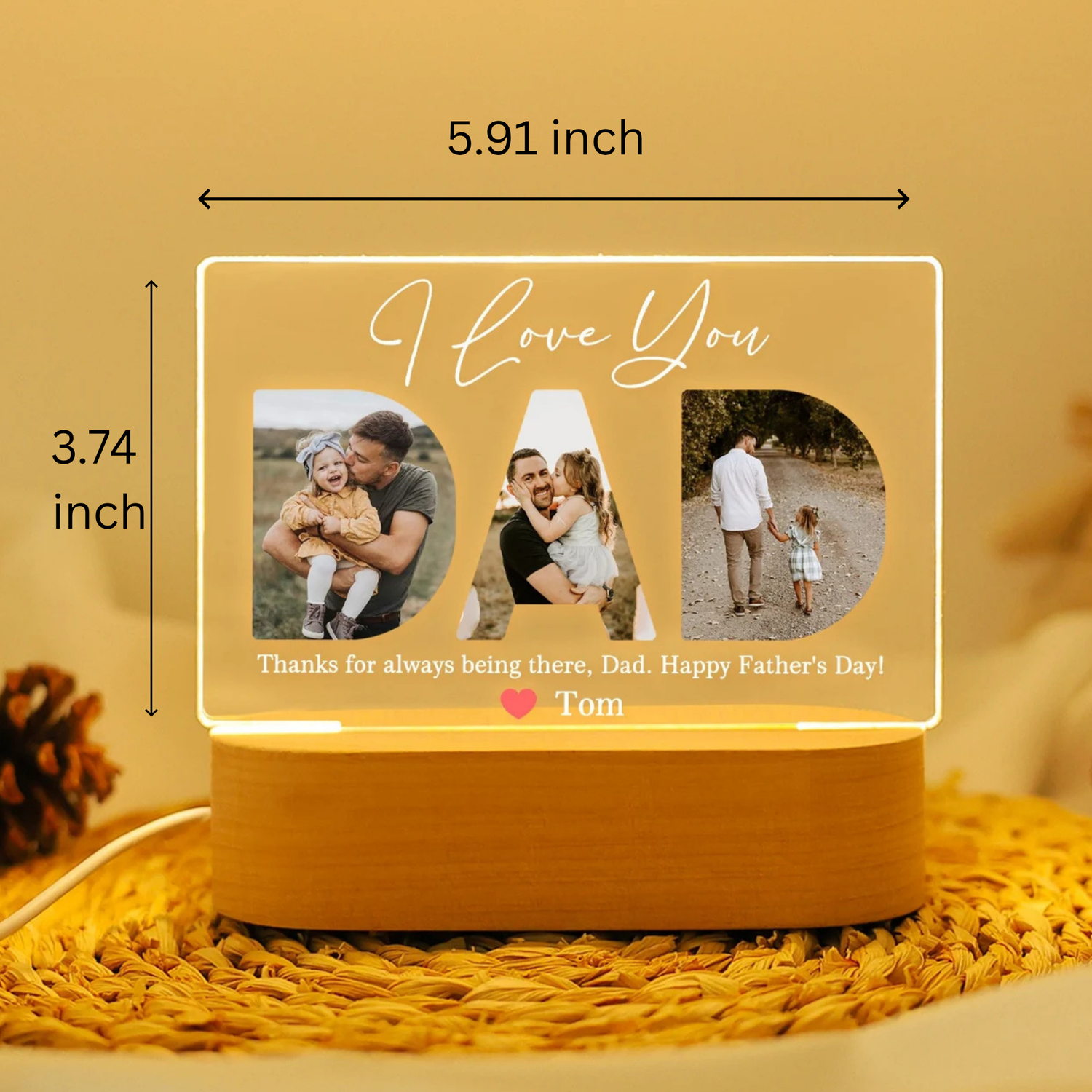 Custom Photo Night Light, Daddy Photo Collage LED Light, Personalized Photo Lamp, Birthday Gift for Dad, Father&