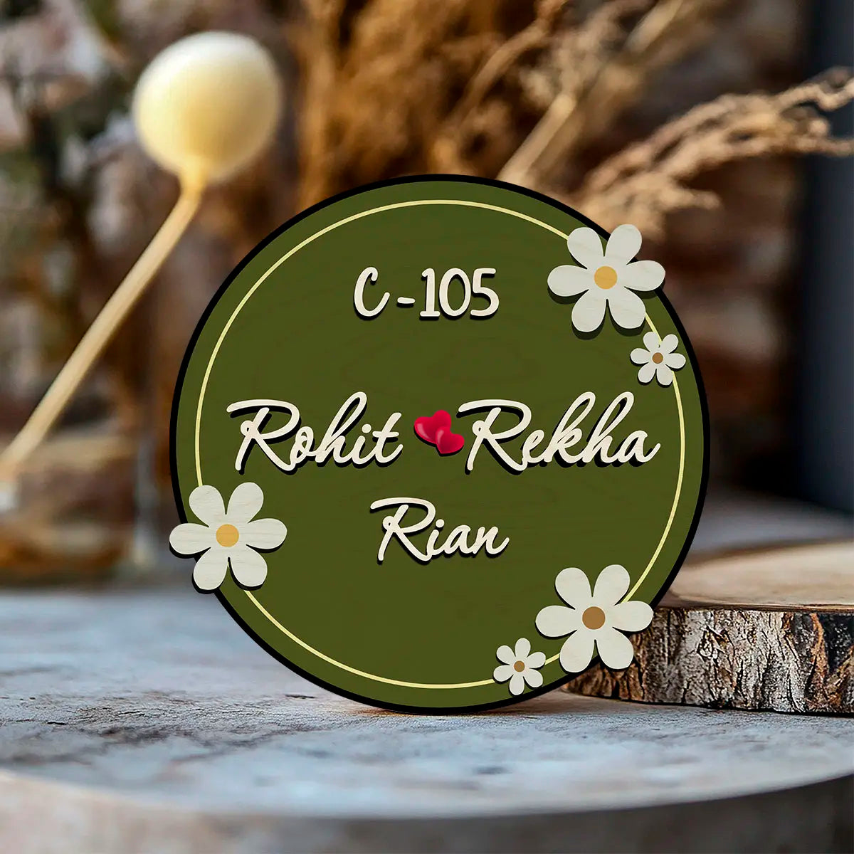 Modern Round Wooden Nameplate with 3D Acrylic Letters | Custom Made