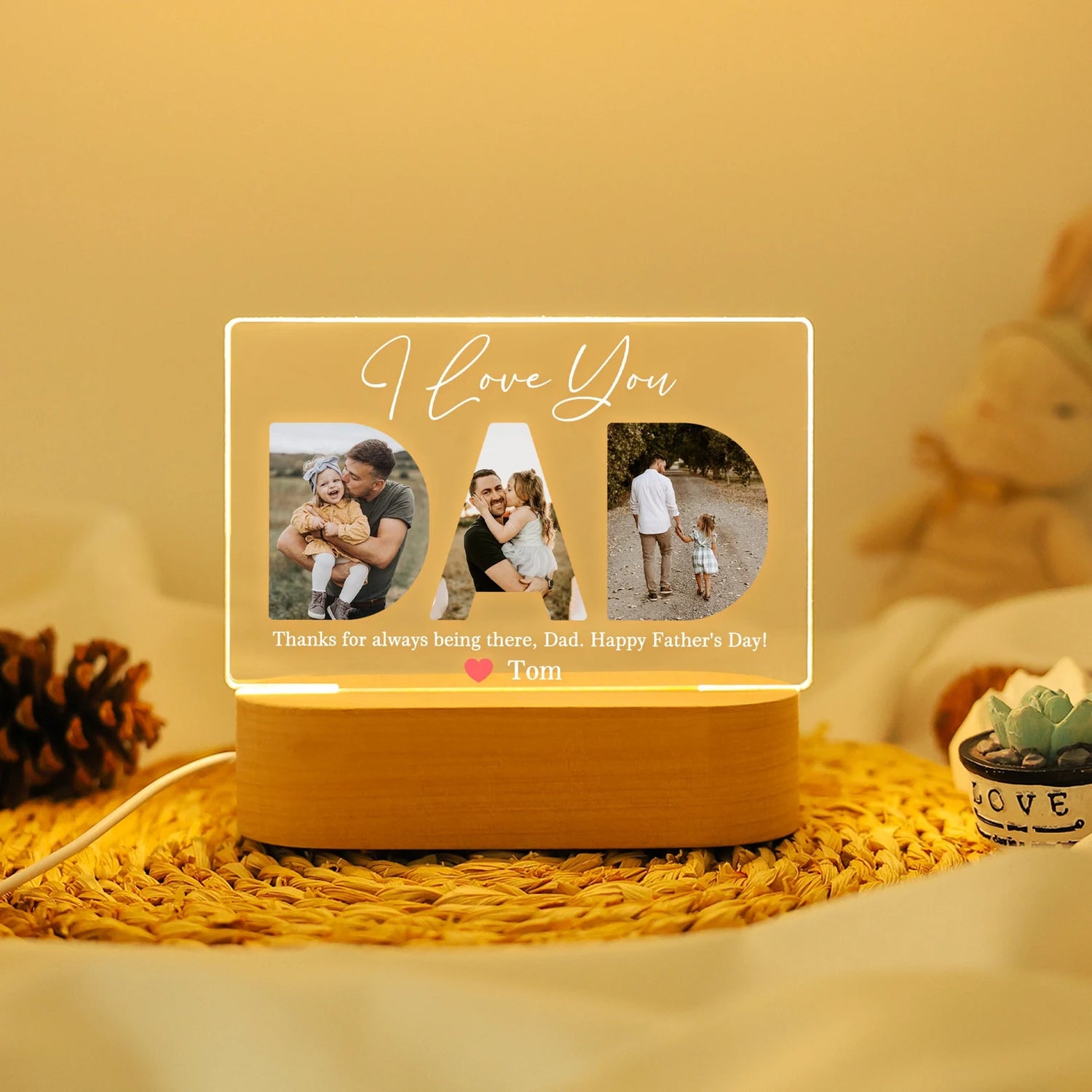 Custom Photo Night Light, Daddy Photo Collage LED Light, Personalized Photo Lamp, Birthday Gift for Dad, Father&