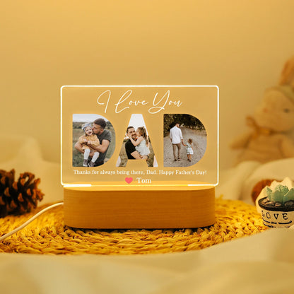 Custom Photo Night Light, Daddy Photo Collage LED Light, Personalized Photo Lamp, Birthday Gift for Dad, Father&