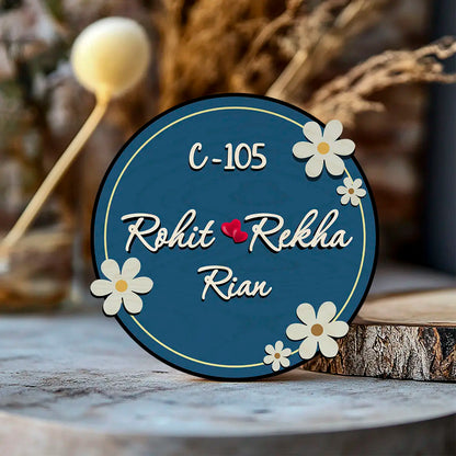 Modern Round Wooden Nameplate with 3D Acrylic Letters | Custom Made