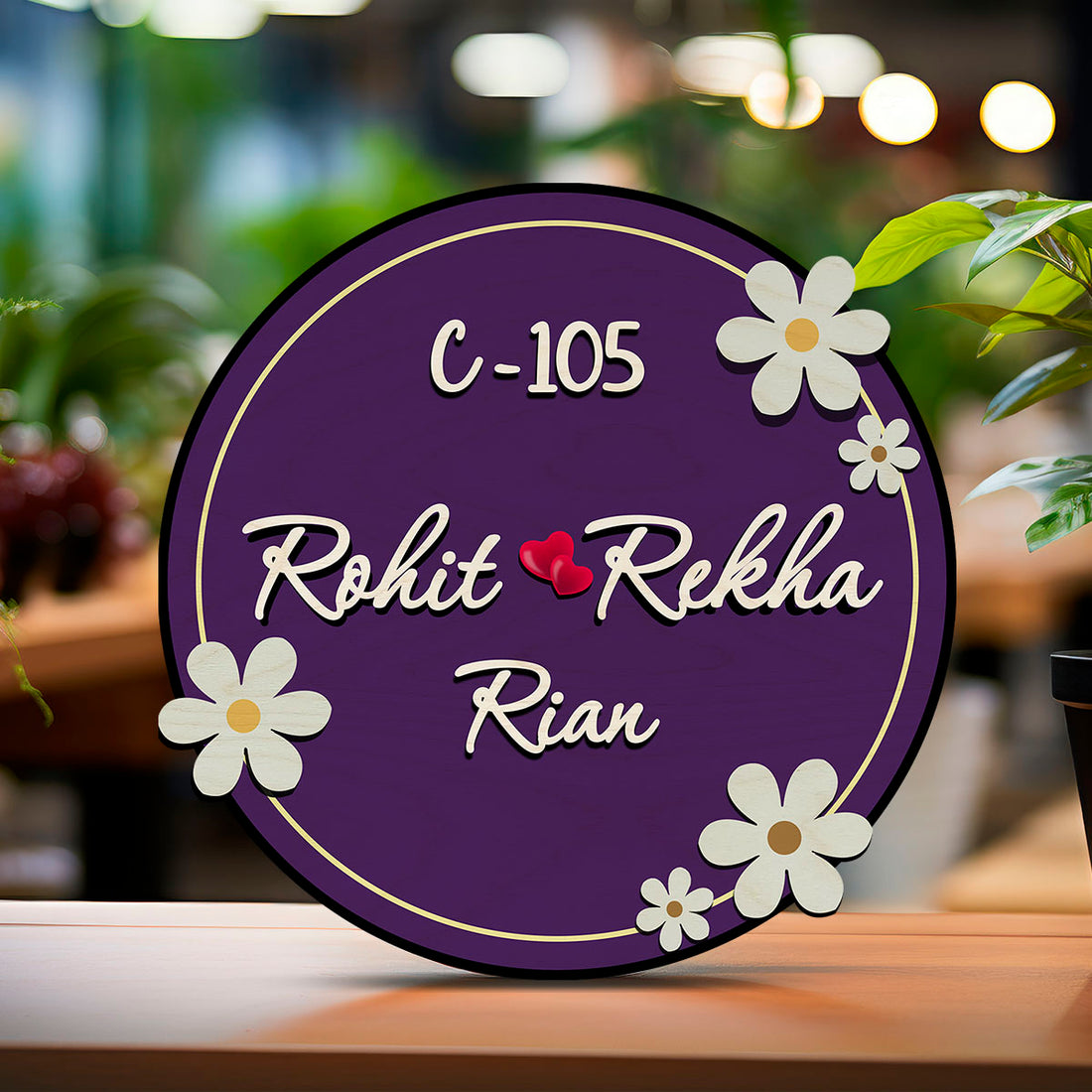 Modern Round Wooden Nameplate with 3D Acrylic Letters | Custom Made