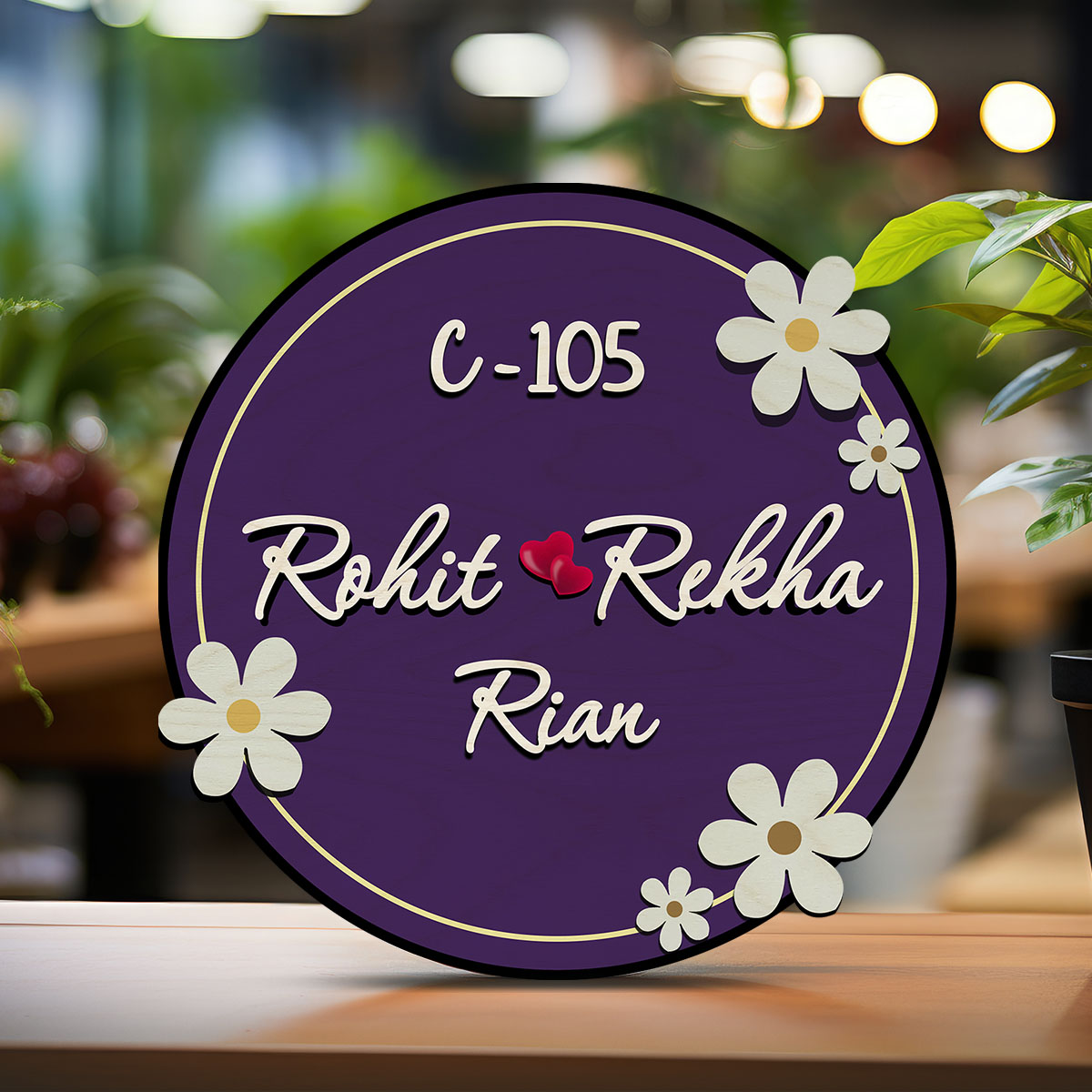 Modern Round Wooden Nameplate with 3D Acrylic Letters | Custom Made