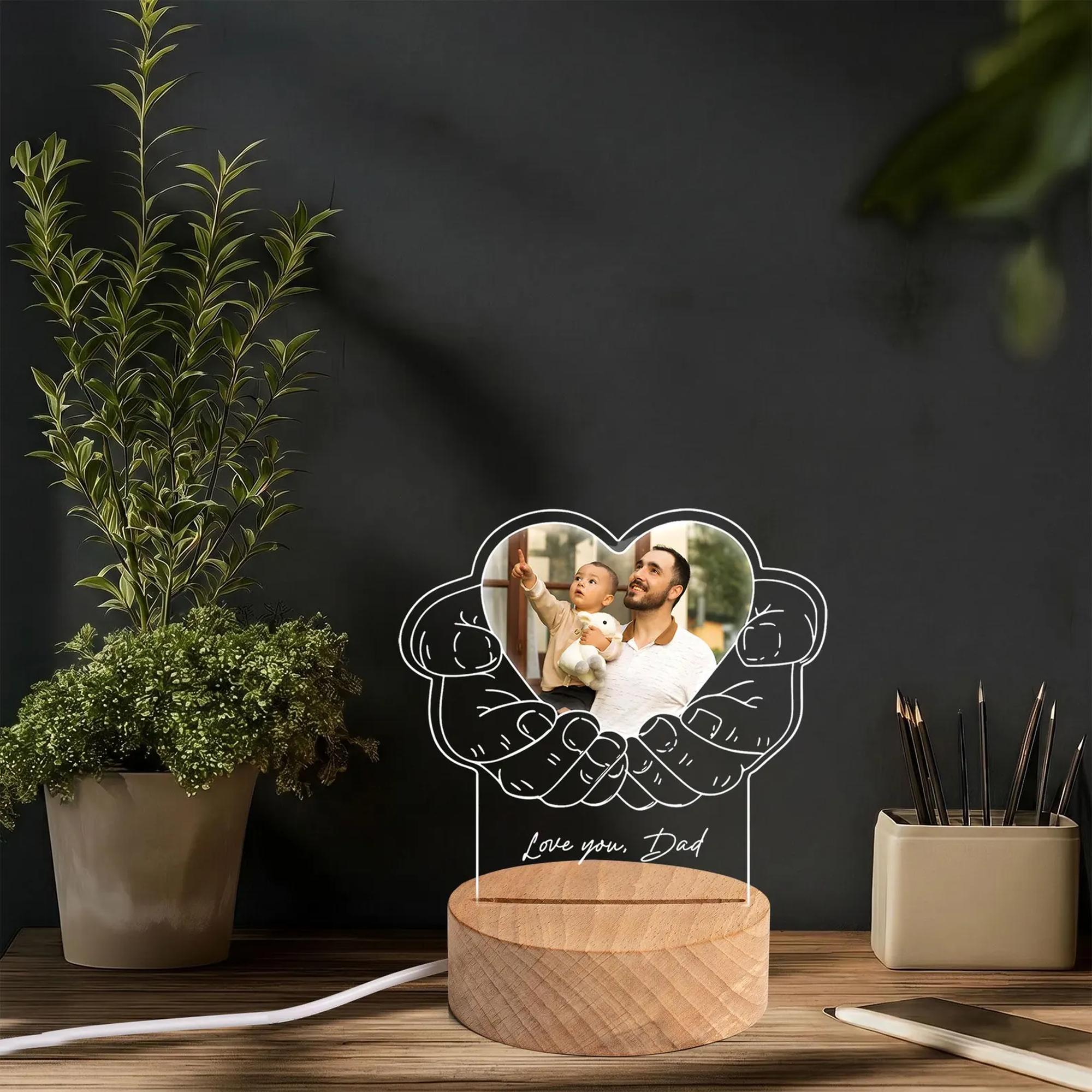 Custom Photo Night Light, Daddy Photo Collage LED Light, Personalized Photo Lamp, Birthday Gift for Dad, Father&