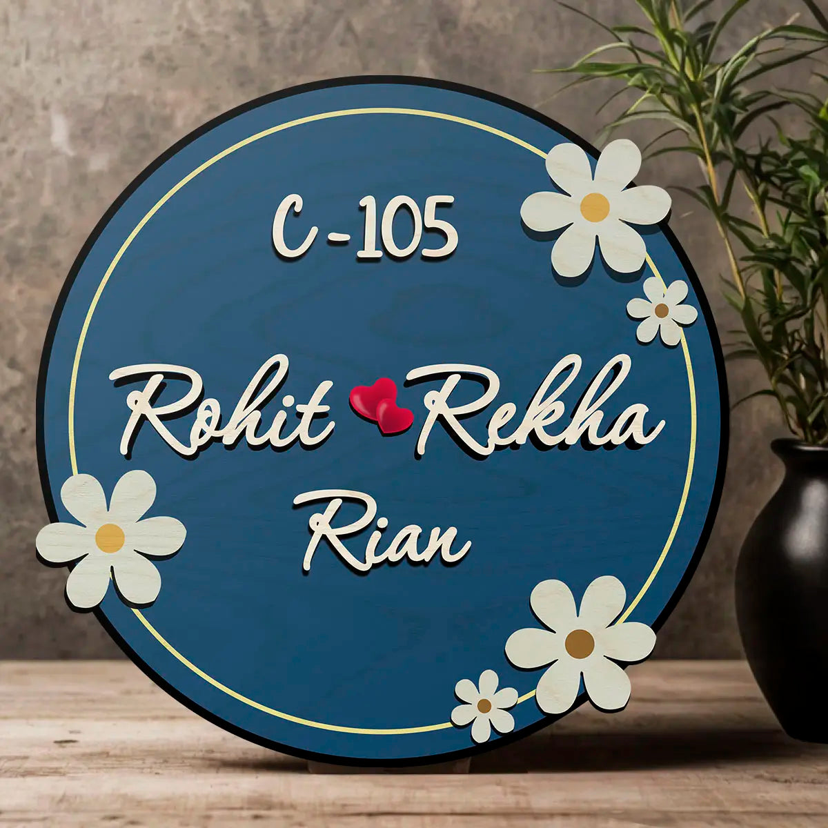 Modern Round Wooden Nameplate with 3D Acrylic Letters | Custom Made