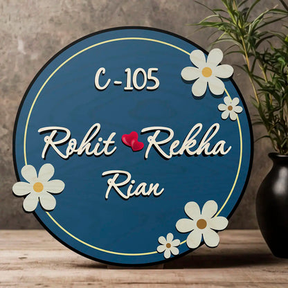 Modern Round Wooden Nameplate with 3D Acrylic Letters | Custom Made