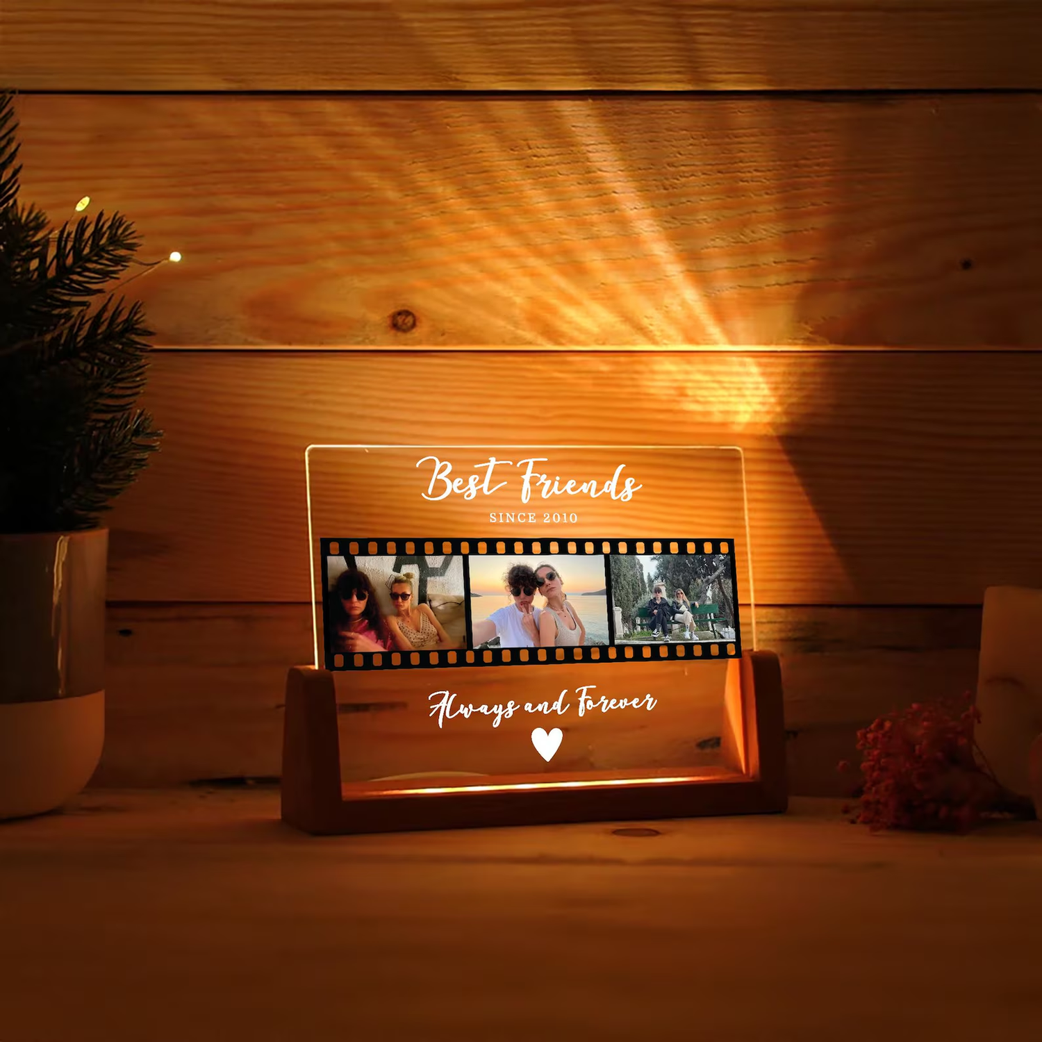 Custom Friendship Day Photo Lamp with Adapter Base | Personalized Acrylic LED Lamp for Best Friend | Customized Memory Night Light Gift