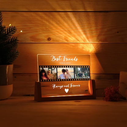 Custom Friendship Day Photo Lamp with Adapter Base | Personalized Acrylic LED Lamp for Best Friend | Customized Memory Night Light Gift
