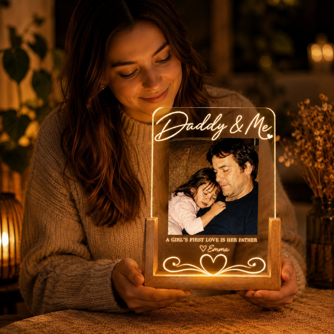 Custom Photo Night Light, Daddy Photo Collage LED Light, Personalized Photo Lamp, Birthday Gift for Dad, Father&