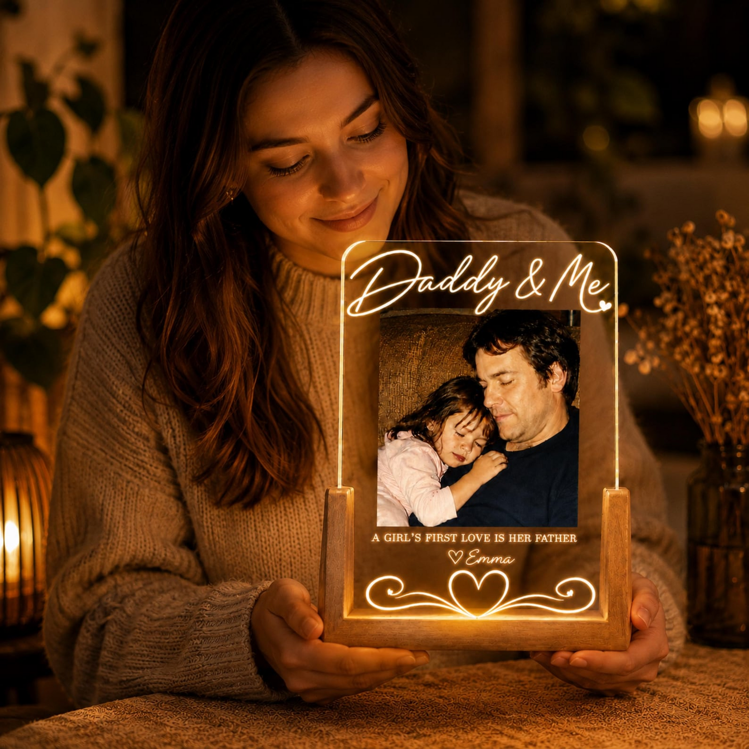 Custom Photo Night Light, Daddy Photo Collage LED Light, Personalized Photo Lamp, Birthday Gift for Dad, Father&